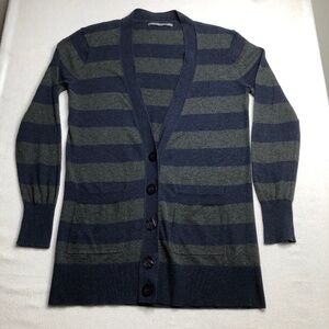 Rubbish Women Blue Gray Cardigan‎ Stripped Large 100% Cotton